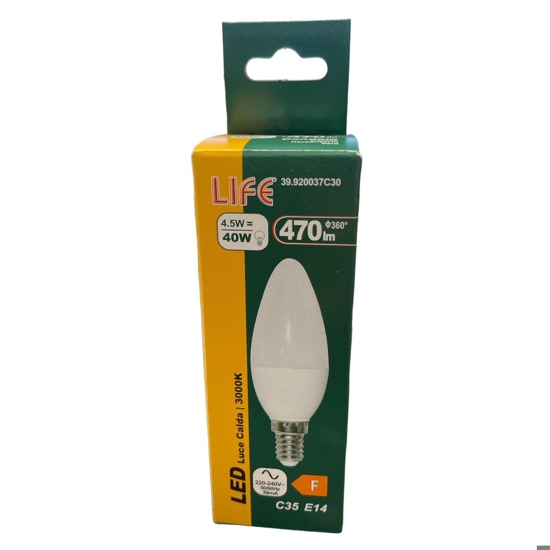 Life lampadina led e14 4,5w 3000k 470lm candela bianco ottica 290