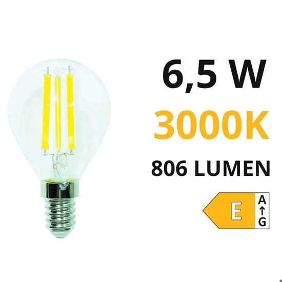 Life lampadina led e14 6,5w 3000k 806lm sfera vetro trasparente