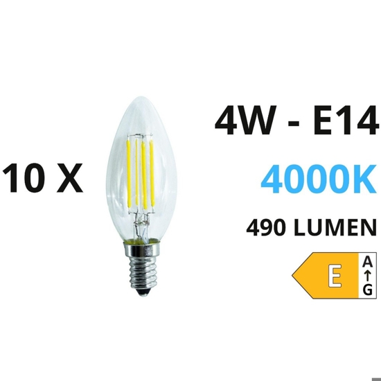 Confezione n10 lampadine e14 led 4w 4000k 490lm oliva trasparente ideal lux