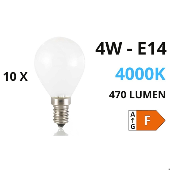 Confezione n10 lampadine e14 led 4w 4000k 470lm mini sfera vetro bianco ideal lux