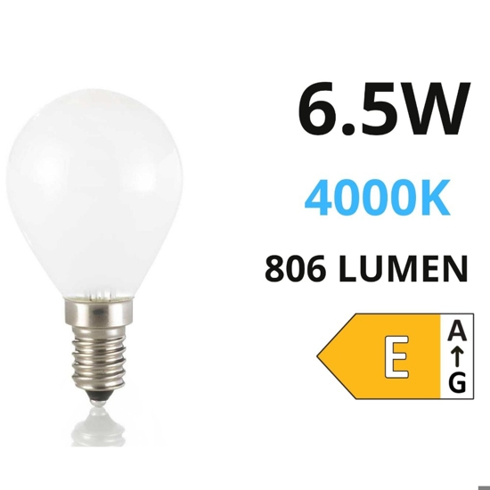 Lampadina e14 led 6,5w 4000k 806lm vetro bianco life mini sfera milky