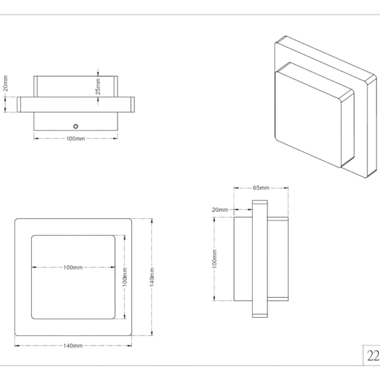 Piccola plafoniera da esterno quadrata antracite 3,5w 3000k