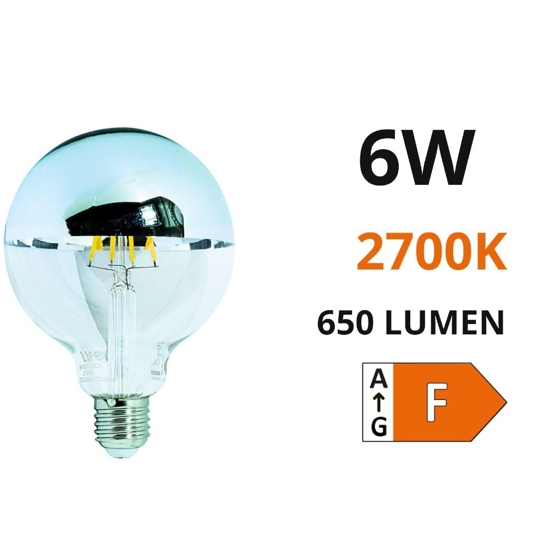 Life lampadina led e27 6w 2700k 650lm globo cromo vetro filamento