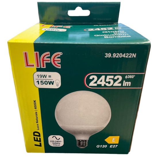 Life lampadina led globo e27 19w 4000k 2452lm ottica 300