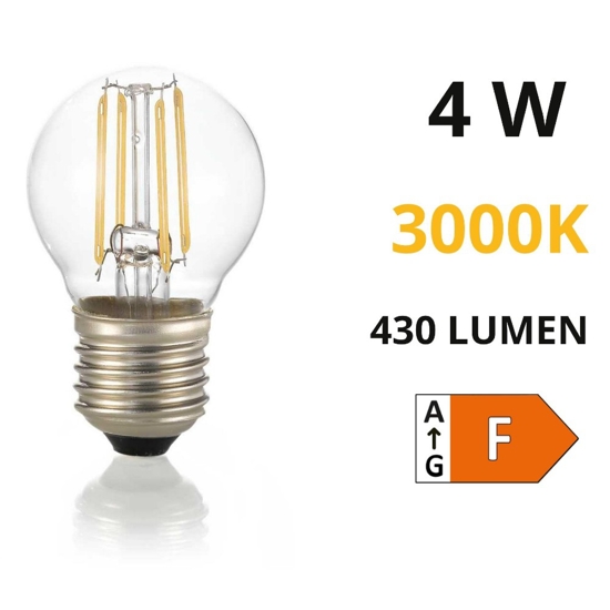 Lampadina led e27 4w 3000k 430lm sfera trasparente filamento ideal lux