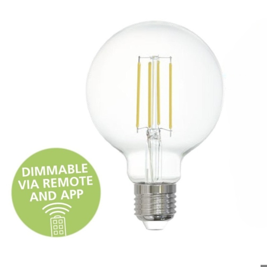 Lampadina led 6w e27 4000k dimmerabile bluetooth 806lm sfera vetro trasparente