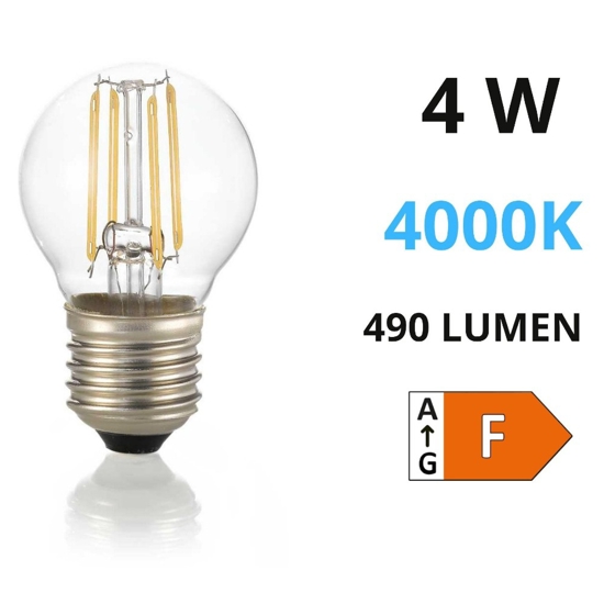 Lampadina led e27 4w 4000k 490lm sfera trasparente vetro ideal lux