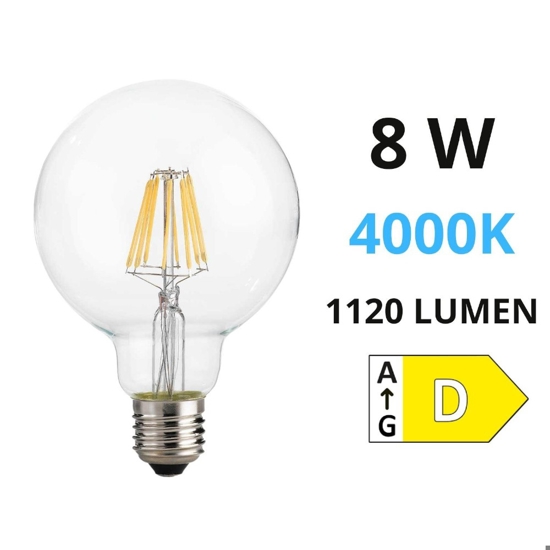 Lampadina ideal lux globo e27 led 8w 1120lm 4000k filamento trasparente