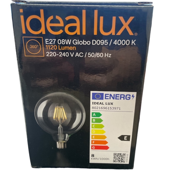 Lampadina ideal lux globo e27 led 8w 1120lm 4000k filamento trasparente