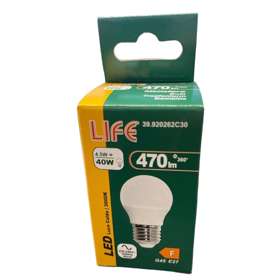 Life lampadina e27 led 4.5w 3000k 470lm mini sfera bianca