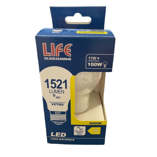 Lampadina led e27 11w 4000k 1521lm life milky vetro goccia