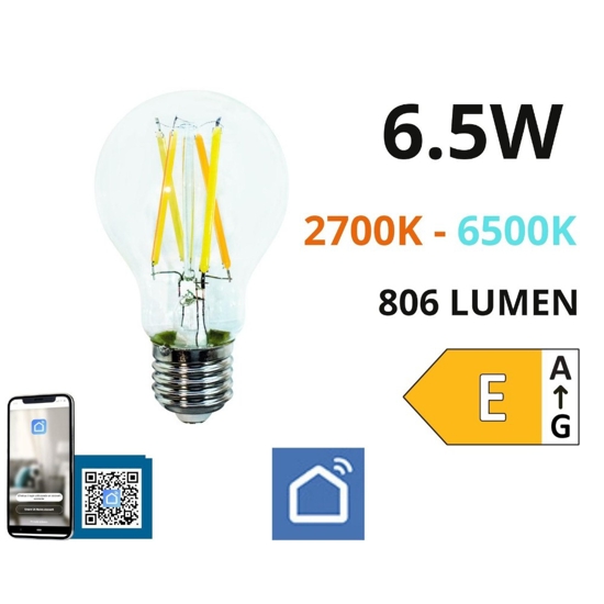 Lampadina led e27 6,5w 806lm life vetro 2700k-6500k bluetooth dimmerabile