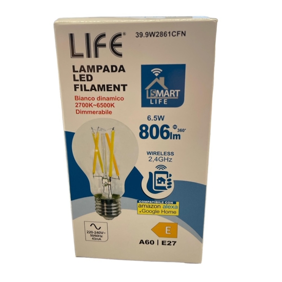 Lampadina led e27 6,5w 806lm life vetro 2700k-6500k bluetooth dimmerabile