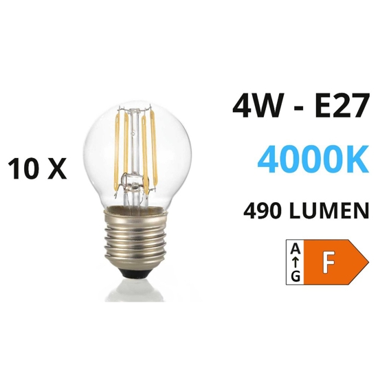 Confezione n10 lampadine led e27 4w 4000k 490lm sfera trasparente ideal lux