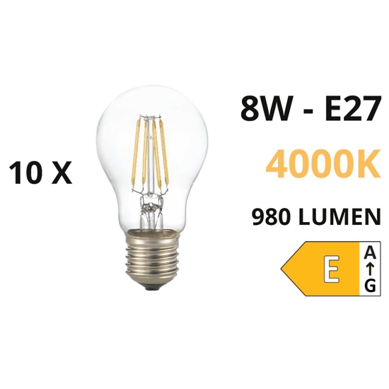 Confezione n10 lampadine led e27 8w 4000k 980lm goccia trasparente ideal lux