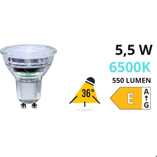 Life lampadina di vetro led gu10 5.5w 6500k 620lm ottica 36