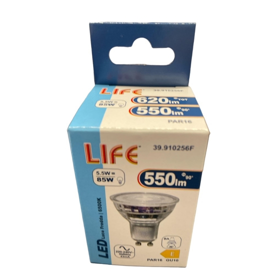 Life lampadina di vetro led gu10 5.5w 6500k 620lm ottica 36