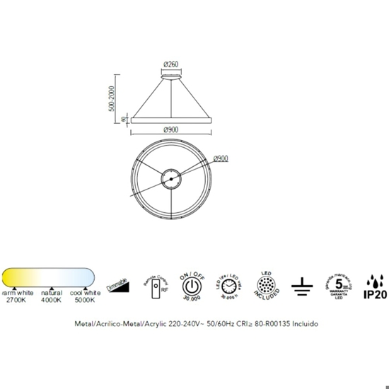 Lampadari led moderno cerchio dorato 90cm da 2700k a 5000k dimmerabile