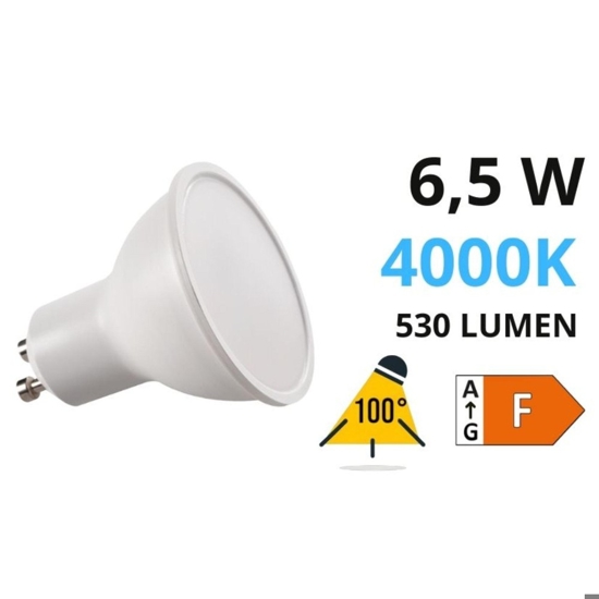 Lampadina led gu10 6,5w 4000k 530lm ottica 100 kanlux