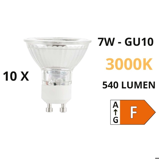 Confezione n10 lampadine gu10 led 7w 540lm 3000k ottica 50 ideal lux