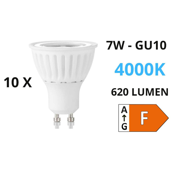 Confezione n10 lampadine led gu10 7w 4000k 620lm cri90 ottica 50 ideal lux