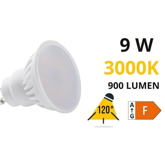 Lampadina ceramica gu10 9w led 3000k 900lm ottica 120 kanlux