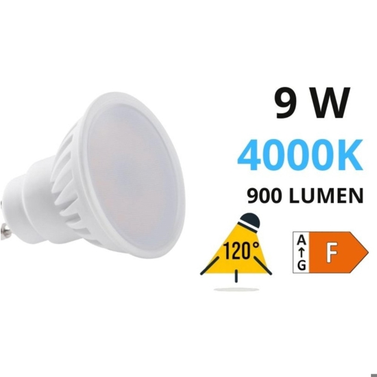 Lampadina di ceramica gu10 9w led 4000k 900lm ottica 120 kanlux