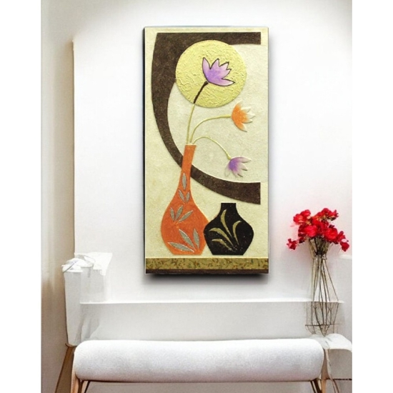 Quadro verticale artigianale decorativo vaso fiori 50x100