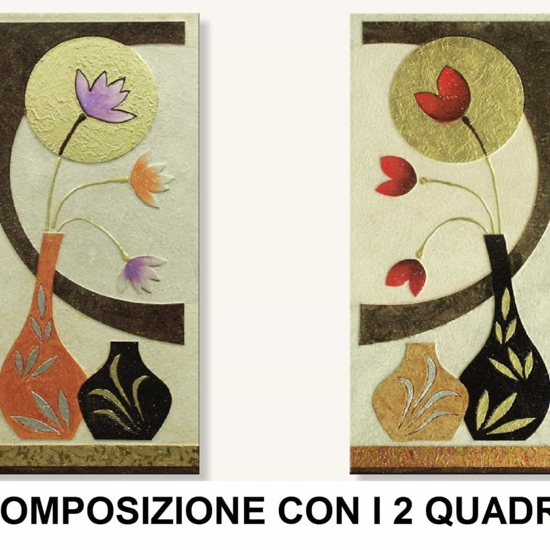 Quadro verticale artigianale decorativo vaso fiori 50x100