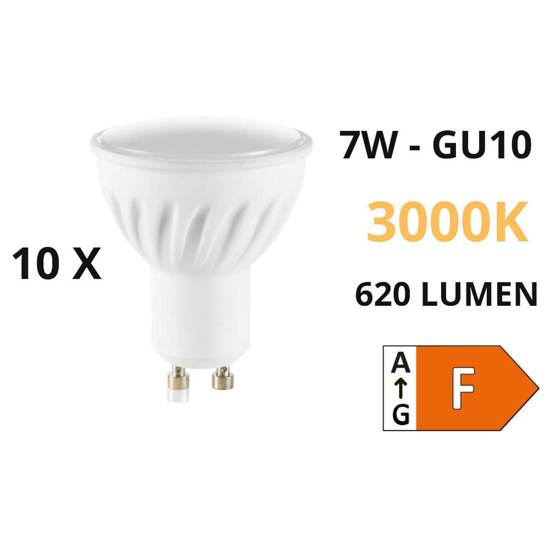 Confezione n10 lampadine gu10 7w led 3000k cri90 3000k 620lm ottica 108 ideal lux