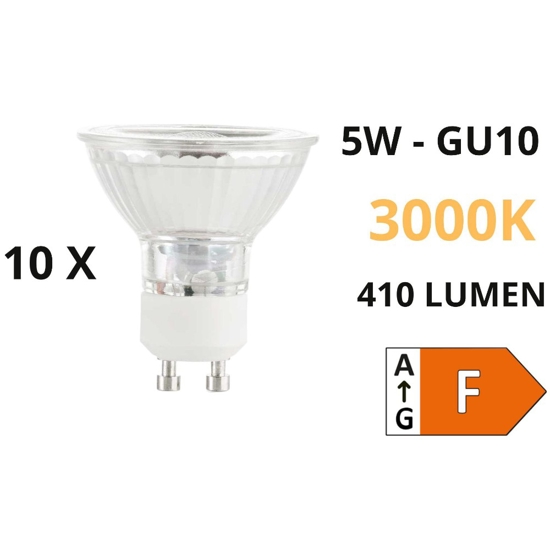 Confezione n10 lampadine gu10 led 5w 410lm 3000k cri90 ottica 50 ideal lux