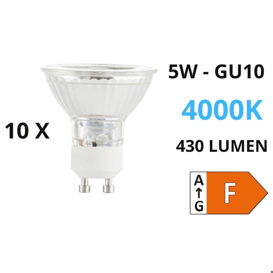 Confezione n10 lampadine gu10 led 5w 4000k 430lm ottica 50 ideal lux