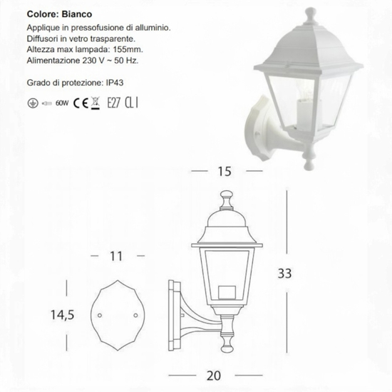 Applique da esterno lanterna classica bianca