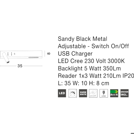 Applique bianco destro multifunzione per comodino