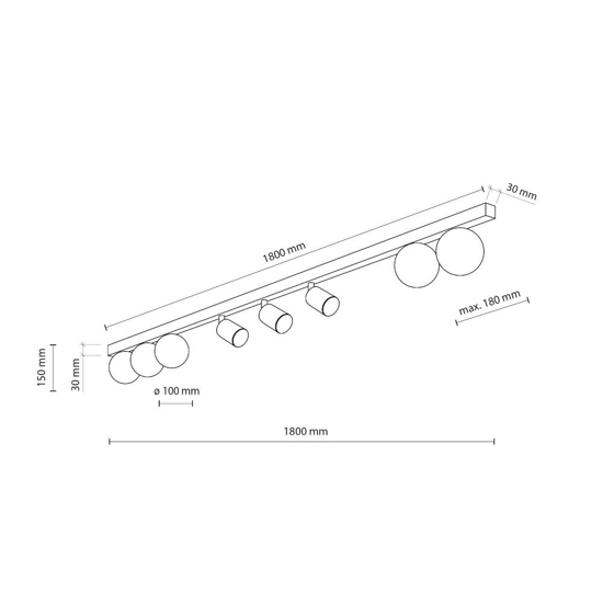 Plafoniera binario 180cm con faretti orientabili nera per cucina moderna