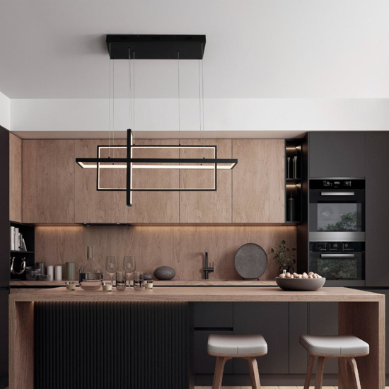 Lampadario design geometrico nero dimmerabile per cucina moderna