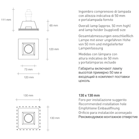 Sforzin attica portafaretto da incasso a soffitto gesso quadrato