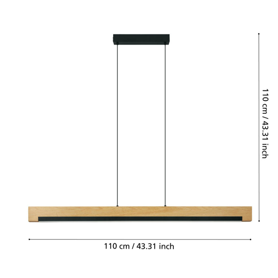 Lampadario in legno orizzontale per tavolo cucina nero led 25w 3000k dimmeabile