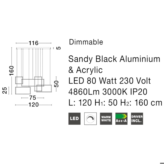 Lampadario per soggiorno moderno led dimmerabile 3000k nero design