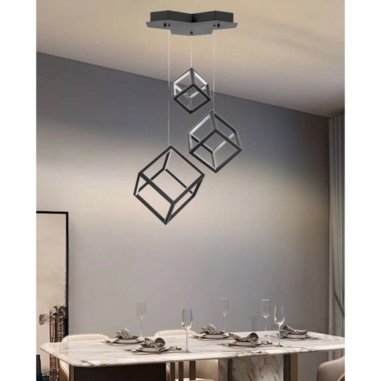 Lampadario design moderno nero cubi luminosi per soggiorno