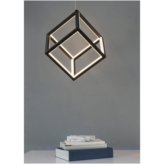 Lampada cubo nero sospensione moderna led 45w 3000k dimmerabile