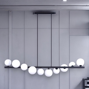 Lampadario nero design sfere vetro bianco per soggiorno moderno