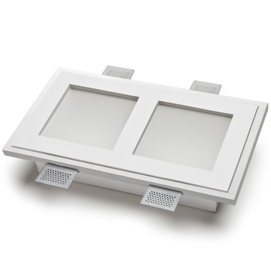 Portafaro di gesso cristaly 2 luci quadrati da incasso a parete soffitto 13.5w 3000k