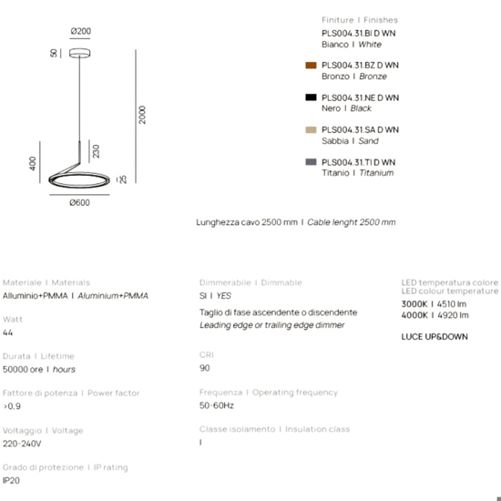 Vivida meridiana lampadario moderno led 44w dimmerabile 3000k 4000k bronzo