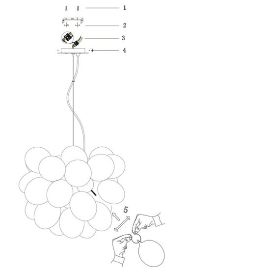 Lampadario grappolo design moderno vetri ambra trasparenti per soggiorno