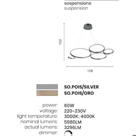 Lampadario ondaluce so pois oro led 60w 3000k per soggiorno