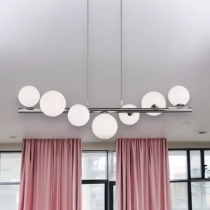 Lampadario design per soggiorno moderno cromato sfere vetro bianco