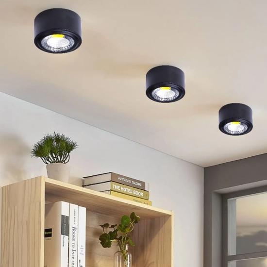 Faretto led 8w 3200k da soffitto nero rotondo fp