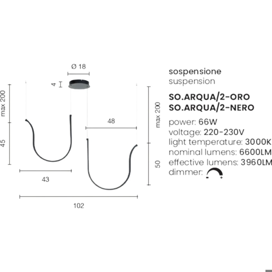 Ondaluce arqua 2 nero lampadario a sospensione moderna led