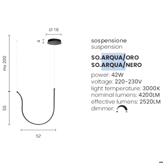 Ondaluce so arqua nero lampadario moderno led 42w 3000k